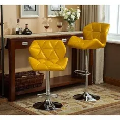 چهارپایه چوبی مصنوعی Glasgow Faux Tufted (قابل تنظیم با 2 ست) (زرد)