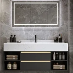 غرور حمام شناور 40 "با کابینت غرور دیواری فوق العاده غرور تک ظرفشویی با ظرفشویی زیر آویز بدون آینه