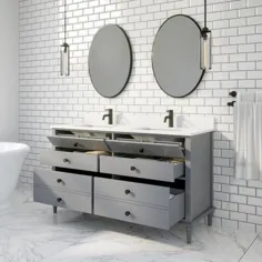 Spa Bathe Farrow 60 in Oxford Grey Undermount Double Sink حمام غرور با سنگهای سفید و رگه خاکستری Top Lowes.com