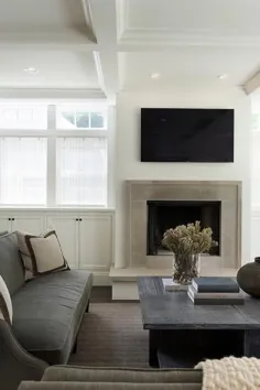 شومینه سنگی خاکستری مدرن با تلویزیون صفحه تخت - انتقالی - اتاق نشیمن