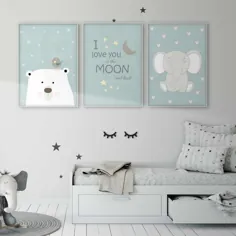 Polar Bear Bird Bird من شما را به ماه و پشت دوست دارم دیوار پوستر کودکان پوستر اتاق کودک بوم چاپ دکوراسیون دیوار کودکستان | نقاشی و خوشنویسی |  - AliExpress