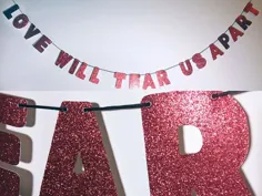 Love Will Tear Us apart Glitter Banner Wall Decoration Garland - Sparkly Red - دکوراسیون روز ولنتاین - موضوع موج جدید - مهمانی دهه 80