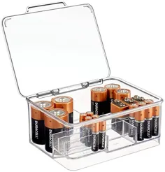 سطل جعبه سازنده ذخیره سازی باتری قابل انباشته mDesign با درب لولایی برای اندازه های AA ، AAA ، C ، D ، 9 ولت ، ذخیره سازی عالی برای آشپزخانه ها ، دفاتر خانگی و اتاق های نرم افزار - پاک