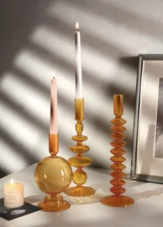 گلدان های شمعدان شیشه ای نوردیک نارنجی Vases Art Nordic |  اتسی