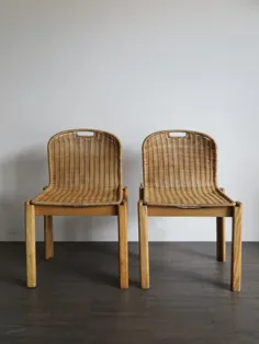 مجموعه صندلی های ناهار خوری حصیری با طراحی مدرن Midcentury ، دهه 1960