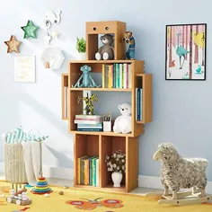 قفسه کتاب چوبی کودکانه 4 قفسه LITTLE TREE با فضای ذخیره سازی ، کتابخانه اصلی با قالب گیری ربات ، راش