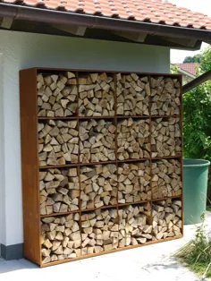 Holzregal 1083 aus Cortenstahl، dekorativ für Garten und Wohnung