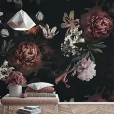 کاغذ دیواری گل تیره - نقاشی دیواری دیواری گل صد تومانی - پوست و استیک - چسب خود - تزئین دیوار اتاق