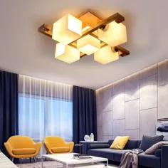 Cube Shade LED Flush Mount Light سبک چراغ سقفی شیشه ای چوبی و شیر مخصوص دفتر - 5 چراغ نزدیک به چراغ های سقفی