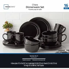 مجموعه اصلی ظروف غذاخوری سیاه Chiara 16pc - Walmart.com