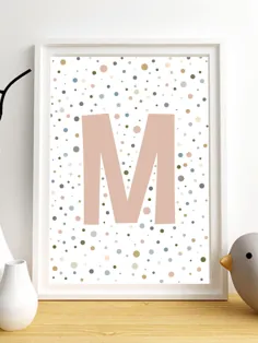 حرف M قابل چاپ هنر دیواری M نامه اولیه چاپ صورتی |  اتسی