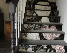 10 Schritt Treppe Riser Abziehbild ، Vintage gemalten Blumen Treppe Aufkleber ، گل Treppe Dekor Streifen ، گلدان و چوب Treppe # 13R