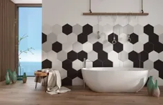 ایده های حمام مدرن کاشی لانه زنبوری کاشی دیوار کفپوش چوبی