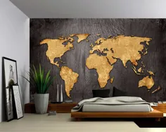 Wood Texture Map World دیوار بزرگ دیواری خود چسب وینیل |  اتسی