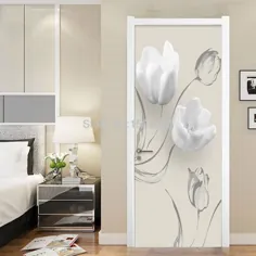 Moderne Einfache Weiß Blumen Tür Aufkleber Wohnzimmer Schlafzimmer PVC Selbst-Adhesive Wasserdichte Wandbild Tapete Für Wände 3 D aufkleber |  Spargut Innovative Produkte zu Top-Preisen