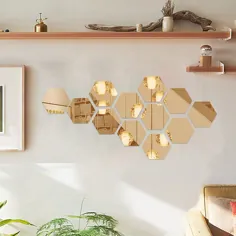 12 عدد آینه سه بعدی شش ضلعی وینیل برچسب دیواری هنری DIY Decal Decor Home |  والمارت کانادا