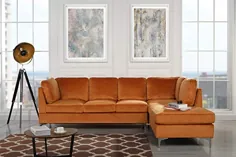 مبل راحتی Casa Andrea Upholstered Velvet 101.1 "اینچ ، کاناپه اتاق نشیمن کلاسیک ، نیمکت L (شکل نارنجی)