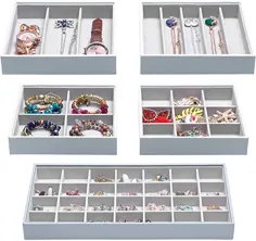 Magic Stackable Jewelry Trays Closet Dresser Crawer Crawer Organizer for accessories، Gadget & لوازم آرایشی ، جعبه نگهدارنده ویترین نمایشگر ذخیره سازی ، مجموعه 5