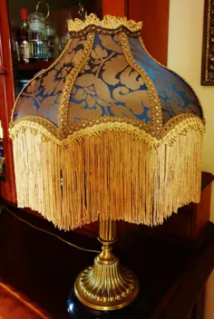 میتفورد  VICTORIAN DOWNTON LAMPSHADE.MIDNIGHT BLUE SILK DAMASK 14 "* REDUCED * | eBay