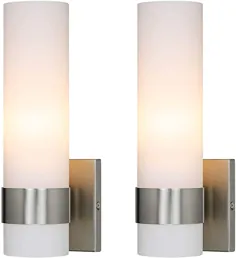چراغ دیواری روشنایی XiNBEi ، چراغ غرور حمام سبک ، ADN قلم مو دیوار نیکل با لوله شیشه ای 2Pack XB-W1185-2BN26