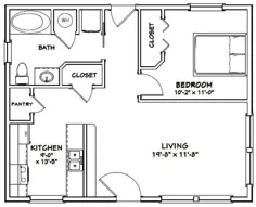 خانه 30x24 خانه 1 خوابه 1 حمام 720 فوت مربع PDF طبقه طرح |  اتسی
