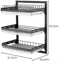 قفسه ذخیره سازی آشپزخانه خانگی PLLP ، قفسه ظرف ، 3 ردیف سیاه 201 طبقه ضد زنگ آشپزخانه دیواری خشک کن رک قفسه تخلیه ظروف ظروف ظرفشویی سازمان دهنده 41.2 × 26.6 × 55.5 سانتی متر