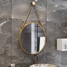 WCJZWJ-Wandregal دیوار آینه گرد آینه حمام آینه آرایش با طناب آویز حمام آویز آینه آویز (2 رنگ: طلایی ، مشکی)