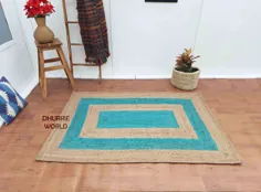 6x9 8x10 9x12 فرش بافته شده جوت آبی فرش طبیعی منطقه جوت |  اتسی