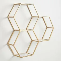 3 قفسه دیواری عسلی شش ضلعی صفحه نمایش 5 سطح طلای مات و فلز و شیشه |  eBay