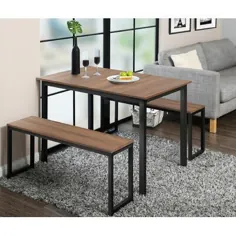Latitude Run® 3 - Piece Set Dining Set Table Top Table: قهوه ای صنعتی ، میز رنگ پایه: مشکی ، چوبی / فلزی در قهوه ای صنعتی / مشکی |  Wayfair