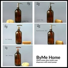 پخش کننده صابون بطری شیشه ای کهربا با پمپ فلز و طراح |  اتسی