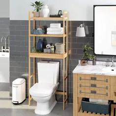 ذخیره سازی بیش از حد توالت SONGMICS ، سازمان دهنده حمام 3 لایه بامبو با قفسه های قابل تنظیم ، رک توالت چند منظوره ، ظرفیت بار استاتیک 33 پوند در هر ردیف ، جمع آوری آسان ، طبیعی UBTS001N01