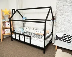 تخت سایز دوقلو با پوشش و پنجره ملحفه تختخواب بچه های خانه |  اتسی