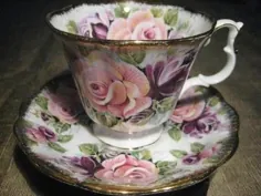 بشقاب فنجان چای Royal Albert AMETHYST SUMMER BOUNTY SERIES TALL PINK PURPLE ROSE |  # 1781263686