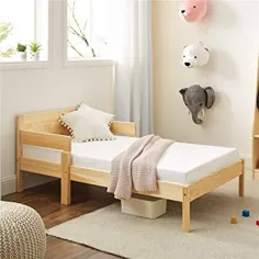 تخت کودک نوپا کانورتیبل MUSEHOMEINC 2 در 1 در طبیعت ، تخت کودک چند منظوره چوبی جامد با 2 محافظ جانبی ، قاب تخت کودک به یک صندلی / مبل ، متناسب با تشک تختخواب استاندارد (شامل نمی شود)