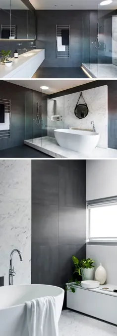ایده کاشی حمام - از کاشی های بزرگ در کف و دیوارها استفاده کنید (18 عکس)