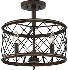 Dia15.57 Inch Trellis Cage Semi Flush Mount Ceiling Light - 3 Light Openwork Lantern سبک صنعتی آنتیک مش فلزی سیم کشور چراغ کشور (برنز قدیمی)