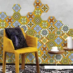 برچسب کاشی کاشی PVC ضد آب شش ضلعی FUNLIFE New Moroccan Floor Decal for اتاق نشیمن DB048