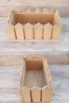 Crate Planter White، Picket Fence crate Planter Wood Planter Flower جعبه جعبه جعبه
