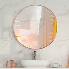 آینه دیواری قاب آلومینیومی ، آینه حمام ، آینه دایره ای ، آینه گرد ، آینه تزئینی ، آینه غرور ، آینه آرایش ، قطر 36 "، گل رز طلایی