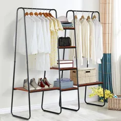 قفسه های لباس فلزی سنگین Insma همراه با قفسه های چوبی ، کمد لباس جا رختی ایستاده ایستاده آزاد ، 60 (L) "x 59 (H)" - Walmart.com