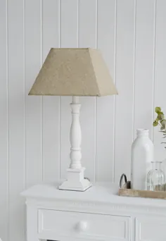 "چراغ رومیزی چوبی هدینگتون سفید برای فضای داخلی خانه های ساحلی ، شهر و کشور نیوانگلند