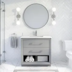 حمام آبگرم Riley 36-in Oxford Grey Single Sink Bathroom Vanity with White with White Reeds Engineered Top |  ROII36OG