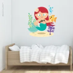 کاغذ دیواری بچه گانه پارچه دیواری Miss Mermaid Wall Ocean |  اتسی
