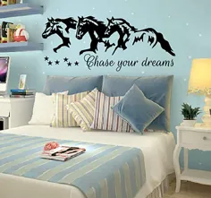 Diuangfoong تعقیب رویاهای خود W اسب و ستاره Decal دیوار برچسب وینیل اتاق کودکان شب شب آرزو بشکه مسابقه اسب رنگ در حال اجرا مهد کودک هنر هدیه