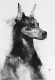 سگ دوبرمن در نقاشی سیاه قلم