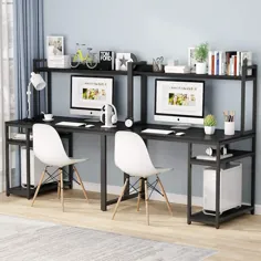 Tribesigns میز کامپیوتر 94.5 اینچ با هاچ ، میز فوق العاده طولانی دو نفره با قفسه های ذخیره سازی ، میز تحریر دفتر کار ایستگاه کاری دو برابر برای دفتر خانه (سیاه) - Walmart.com