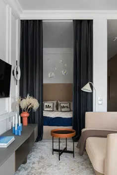 plan نقشه باز و اتاق خواب پشت پرده: یک آپارتمان کوچک استودیویی برای یک دختر در مسکو (30 متر مربع) ◾ عکس ◾ ایده ها طراحی