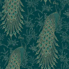 کاغذ دیواری Pandore Peacock Teal / Gold Rasch 405804