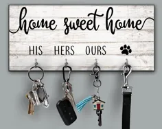 دارنده کلید شخصی صفحه اصلی Sweet Home ، هدیه هوس کننده خانه ، دارنده کلید نقل قول ، پنجه سگ ما نام خانوادگی Key Rack ، هدیه تازه عروس